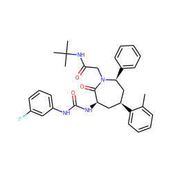 Cc1ccccc1[C@H]1C[C@@H](NC(=O)Nc2cccc(F)c2)C(=O)N(CC(=O)NC(C)(C)C)[C@@H](c2ccccc2)C1 ZINC000026727943