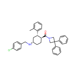 Cc1ccccc1[C@H]1C[C@@H](NCc2ccc(Cl)cc2)CC[C@@H]1C(=O)N1CC(c2ccccc2)(c2ccccc2)C1 ZINC000103283364