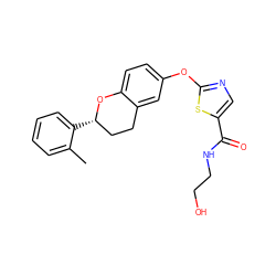 Cc1ccccc1[C@H]1CCc2cc(Oc3ncc(C(=O)NCCO)s3)ccc2O1 ZINC000147169555