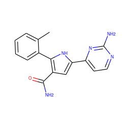 Cc1ccccc1-c1[nH]c(-c2ccnc(N)n2)cc1C(N)=O ZINC000115308309