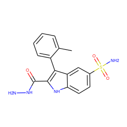 Cc1ccccc1-c1c(C(=O)NN)[nH]c2ccc(S(N)(=O)=O)cc12 ZINC000040834921