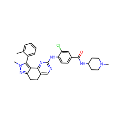 Cc1ccccc1-c1c2c(nn1C)CCc1cnc(Nc3ccc(C(=O)NC4CCN(C)CC4)cc3Cl)nc1-2 ZINC000141184413