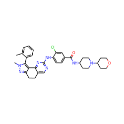 Cc1ccccc1-c1c2c(nn1C)CCc1cnc(Nc3ccc(C(=O)NC4CCN(C5CCOCC5)CC4)cc3Cl)nc1-2 ZINC000169702456