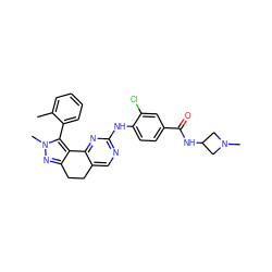 Cc1ccccc1-c1c2c(nn1C)CCc1cnc(Nc3ccc(C(=O)NC4CN(C)C4)cc3Cl)nc1-2 ZINC000169702462