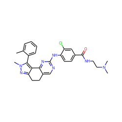 Cc1ccccc1-c1c2c(nn1C)CCc1cnc(Nc3ccc(C(=O)NCCN(C)C)cc3Cl)nc1-2 ZINC000141180499