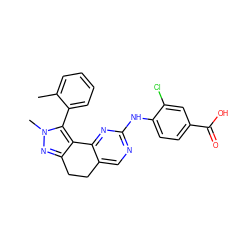 Cc1ccccc1-c1c2c(nn1C)CCc1cnc(Nc3ccc(C(=O)O)cc3Cl)nc1-2 ZINC000169702364