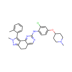 Cc1ccccc1-c1c2c(nn1C)CCc1cnc(Nc3ccc(OC4CCN(C)CC4)cc3Cl)nc1-2 ZINC000143114329