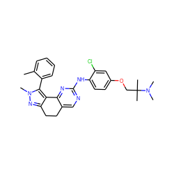 Cc1ccccc1-c1c2c(nn1C)CCc1cnc(Nc3ccc(OCC(C)(C)N(C)C)cc3Cl)nc1-2 ZINC000169702506