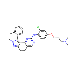 Cc1ccccc1-c1c2c(nn1C)CCc1cnc(Nc3ccc(OCCCN(C)C)cc3Cl)nc1-2 ZINC000169702504