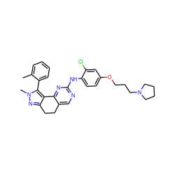 Cc1ccccc1-c1c2c(nn1C)CCc1cnc(Nc3ccc(OCCCN4CCCC4)cc3Cl)nc1-2 ZINC000169702507