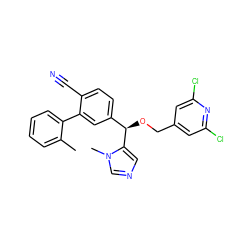 Cc1ccccc1-c1cc([C@@H](OCc2cc(Cl)nc(Cl)c2)c2cncn2C)ccc1C#N ZINC000028354176