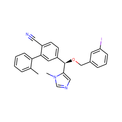 Cc1ccccc1-c1cc([C@@H](OCc2cccc(I)c2)c2cncn2C)ccc1C#N ZINC000028338524