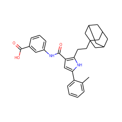 Cc1ccccc1-c1cc(C(=O)Nc2cccc(C(=O)O)c2)c(CCC23CC4CC(CC(C4)C2)C3)[nH]1 ZINC000013674688