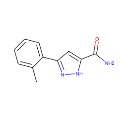 Cc1ccccc1-c1cc(C(N)=O)[nH]n1 ZINC000075337333