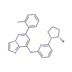 Cc1ccccc1-c1cc(Nc2cccc(N3CCC[C@@H]3C)n2)c2nccn2n1 ZINC000207382596