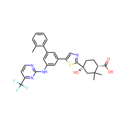 Cc1ccccc1-c1cc(Nc2nccc(C(F)(F)F)n2)cc(-c2cnc([C@@]3(O)CC[C@H](C(=O)O)C(C)(C)C3)s2)c1 ZINC000221424458