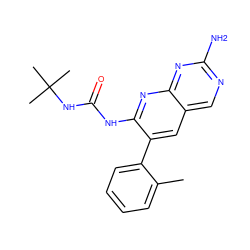 Cc1ccccc1-c1cc2cnc(N)nc2nc1NC(=O)NC(C)(C)C ZINC000003834094