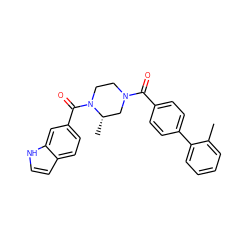 Cc1ccccc1-c1ccc(C(=O)N2CCN(C(=O)c3ccc4cc[nH]c4c3)[C@@H](C)C2)cc1 ZINC000049033879