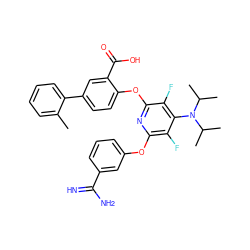 Cc1ccccc1-c1ccc(Oc2nc(Oc3cccc(C(=N)N)c3)c(F)c(N(C(C)C)C(C)C)c2F)c(C(=O)O)c1 ZINC000028568925