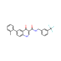 Cc1ccccc1-c1ccc2[nH]cc(C(=O)NCc3cccc(C(F)(F)F)c3)c(=O)c2c1 ZINC000169312851