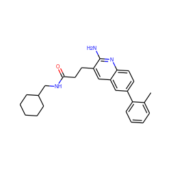 Cc1ccccc1-c1ccc2nc(N)c(CCC(=O)NCC3CCCCC3)cc2c1 ZINC000072178037