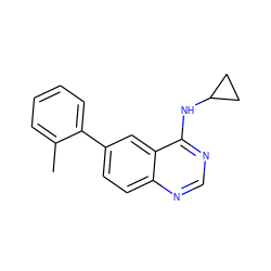 Cc1ccccc1-c1ccc2ncnc(NC3CC3)c2c1 ZINC000004265527