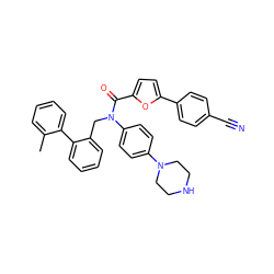 Cc1ccccc1-c1ccccc1CN(C(=O)c1ccc(-c2ccc(C#N)cc2)o1)c1ccc(N2CCNCC2)cc1 ZINC000073219322