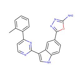 Cc1ccccc1-c1ccnc(-c2c[nH]c3ccc(-c4nnc(N)o4)cc23)n1 ZINC000145438842