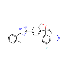 Cc1ccccc1-c1n[nH]c(-c2ccc3c(c2)CO[C@@]3(CCCN(C)C)c2ccc(F)cc2)n1 ZINC000474609753