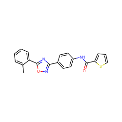 Cc1ccccc1-c1nc(-c2ccc(NC(=O)c3cccs3)cc2)no1 ZINC000002848229