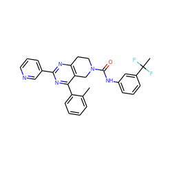 Cc1ccccc1-c1nc(-c2cccnc2)nc2c1CN(C(=O)Nc1cccc(C(C)(F)F)c1)CC2 ZINC000071341544