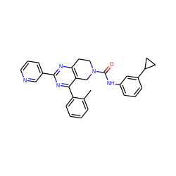 Cc1ccccc1-c1nc(-c2cccnc2)nc2c1CN(C(=O)Nc1cccc(C3CC3)c1)CC2 ZINC000071341747