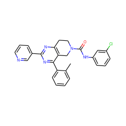 Cc1ccccc1-c1nc(-c2cccnc2)nc2c1CN(C(=O)Nc1cccc(Cl)c1)CC2 ZINC000071341470