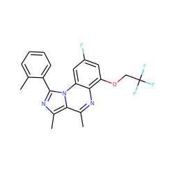 Cc1ccccc1-c1nc(C)c2c(C)nc3c(OCC(F)(F)F)cc(F)cc3n12 ZINC000073169343