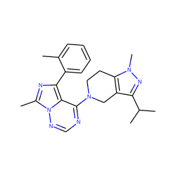 Cc1ccccc1-c1nc(C)n2ncnc(N3CCc4c(c(C(C)C)nn4C)C3)c12 ZINC000169711812