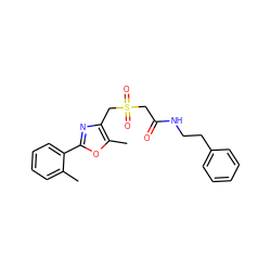 Cc1ccccc1-c1nc(CS(=O)(=O)CC(=O)NCCc2ccccc2)c(C)o1 ZINC000005058479