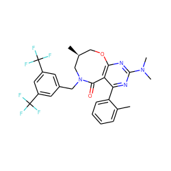 Cc1ccccc1-c1nc(N(C)C)nc2c1C(=O)N(Cc1cc(C(F)(F)F)cc(C(F)(F)F)c1)C[C@@H](C)CO2 ZINC000028649416