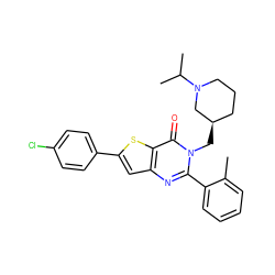 Cc1ccccc1-c1nc2cc(-c3ccc(Cl)cc3)sc2c(=O)n1C[C@@H]1CCCN(C(C)C)C1 ZINC000169323220