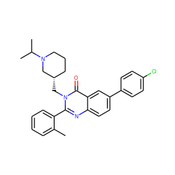 Cc1ccccc1-c1nc2ccc(-c3ccc(Cl)cc3)cc2c(=O)n1C[C@H]1CCCN(C(C)C)C1 ZINC000028711915