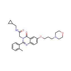 Cc1ccccc1-c1nc2ccc(OCCCN3CCOCC3)cc2c(=O)n1CC(=O)NCC1CC1 ZINC000066101482