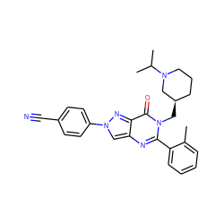 Cc1ccccc1-c1nc2cn(-c3ccc(C#N)cc3)nc2c(=O)n1C[C@@H]1CCCN(C(C)C)C1 ZINC000169323238