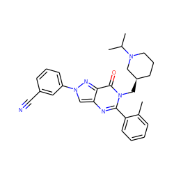 Cc1ccccc1-c1nc2cn(-c3cccc(C#N)c3)nc2c(=O)n1C[C@@H]1CCCN(C(C)C)C1 ZINC000169329314