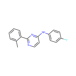 Cc1ccccc1-c1nccc(Nc2ccc(F)cc2)n1 ZINC000004264870