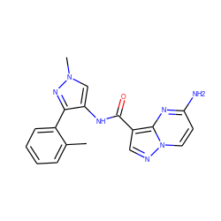 Cc1ccccc1-c1nn(C)cc1NC(=O)c1cnn2ccc(N)nc12 ZINC000095571585