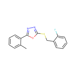 Cc1ccccc1-c1nnc(SCc2ccccc2F)o1 ZINC000000199304