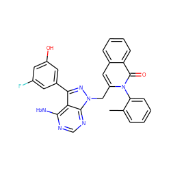 Cc1ccccc1-n1c(Cn2nc(-c3cc(O)cc(F)c3)c3c(N)ncnc32)cc2ccccc2c1=O ZINC000088345826