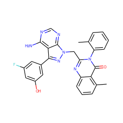 Cc1ccccc1-n1c(Cn2nc(-c3cc(O)cc(F)c3)c3c(N)ncnc32)nc2cccc(C)c2c1=O ZINC000051768787