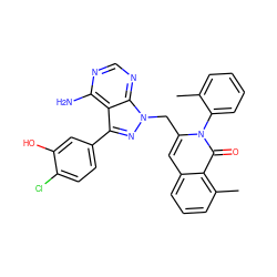 Cc1ccccc1-n1c(Cn2nc(-c3ccc(Cl)c(O)c3)c3c(N)ncnc32)cc2cccc(C)c2c1=O ZINC000088345803