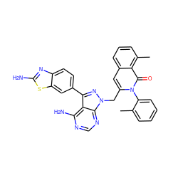 Cc1ccccc1-n1c(Cn2nc(-c3ccc4nc(N)sc4c3)c3c(N)ncnc32)cc2cccc(C)c2c1=O ZINC000088345997