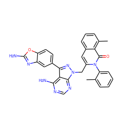 Cc1ccccc1-n1c(Cn2nc(-c3ccc4oc(N)nc4c3)c3c(N)ncnc32)cc2cccc(C)c2c1=O ZINC000088346149